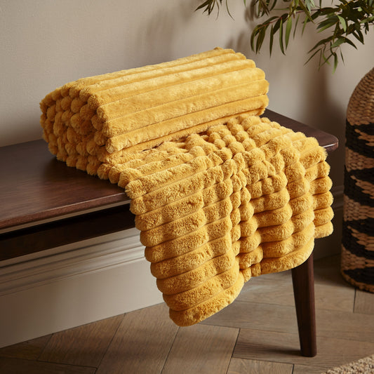 Catherine Lansfield Cosy Ribbed Throw - Mustard