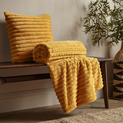 Catherine Lansfield Cosy Ribbed Throw - Mustard