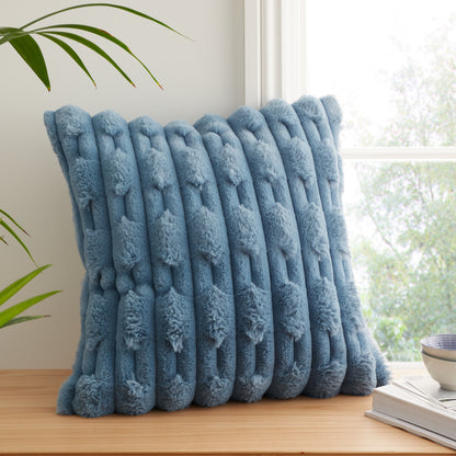 Bianca Carved Faux Fur Filled Cushion - Blue