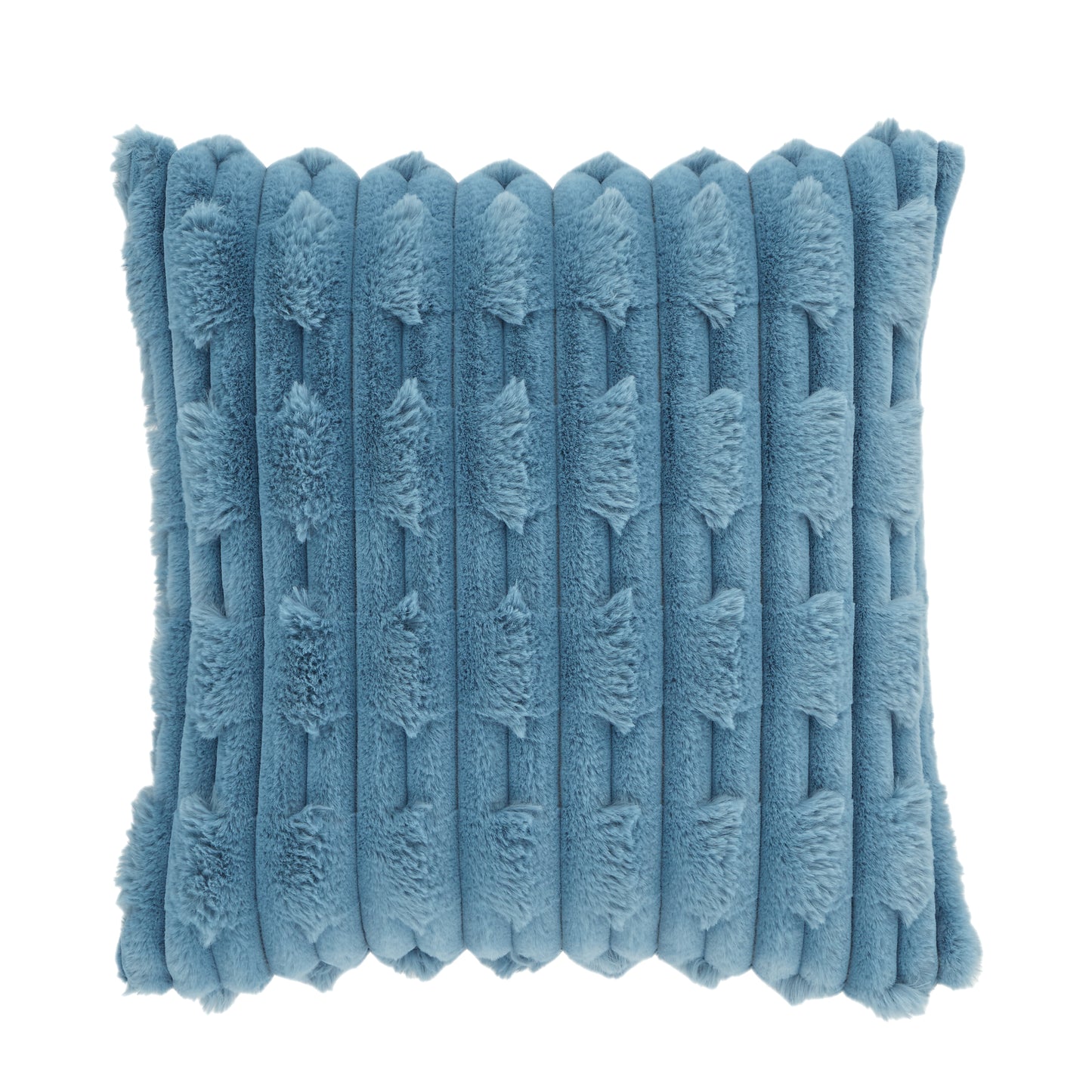 Bianca Carved Faux Fur Filled Cushion - Blue