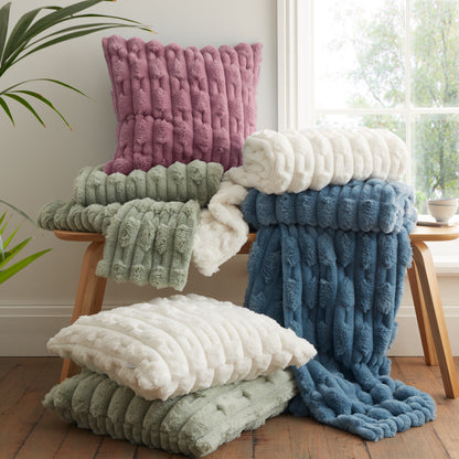 Bianca Carved Faux Fur Throw - Sage