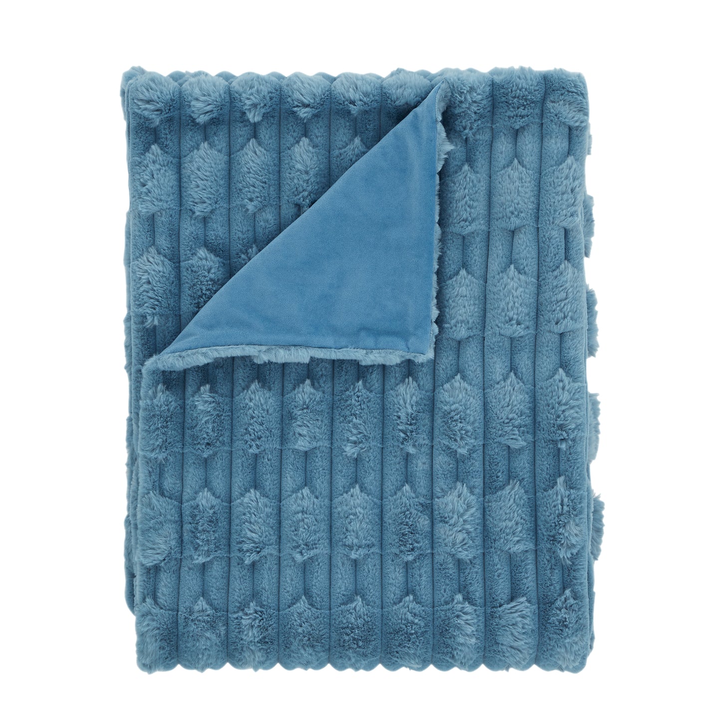 Bianca Carved Faux Fur Throw - Blue