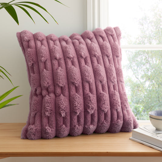 Bianca Carved Faux Fur Filled Cushion - Pink