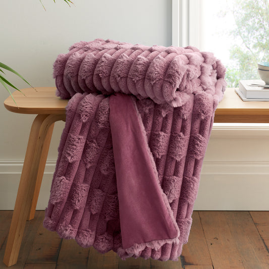 Bianca Carved Faux Fur Throw - Pink