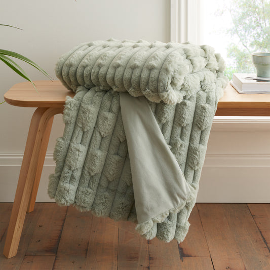 Bianca Carved Faux Fur Throw - Sage