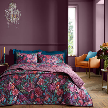 Bridgerton Kate Floral Bedspread - Plum