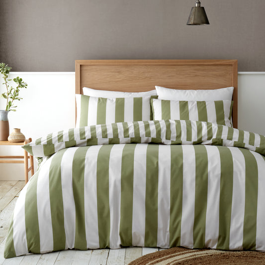 Catherine Lansfield Cove Stripe Duvet Cover Set - Green