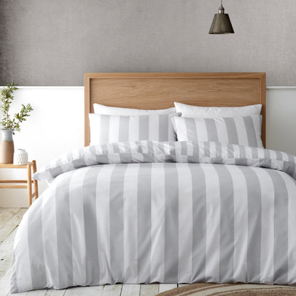 Catherine Lansfield Cove Stripe Duvet Cover Set - Silver