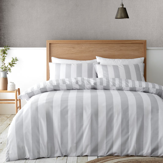 Catherine Lansfield Cove Stripe Duvet Cover Set - Silver