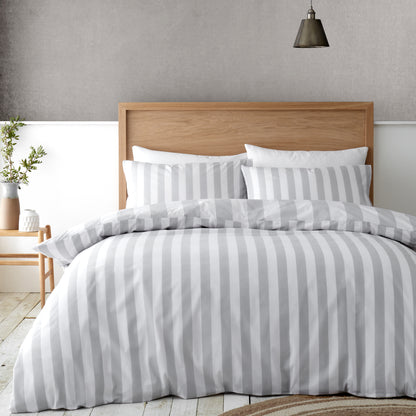 Catherine Lansfield Cove Stripe Duvet Cover Set - Silver
