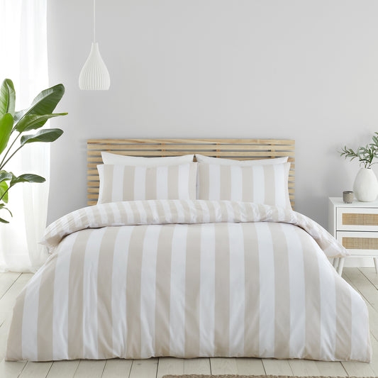 Catherine Lansfield Cove Stripe Duvet Cover Set - Natural