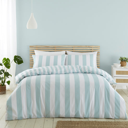 Catherine Lansfield Cove Stripe Duvet Cover Set - Seafoam Blue