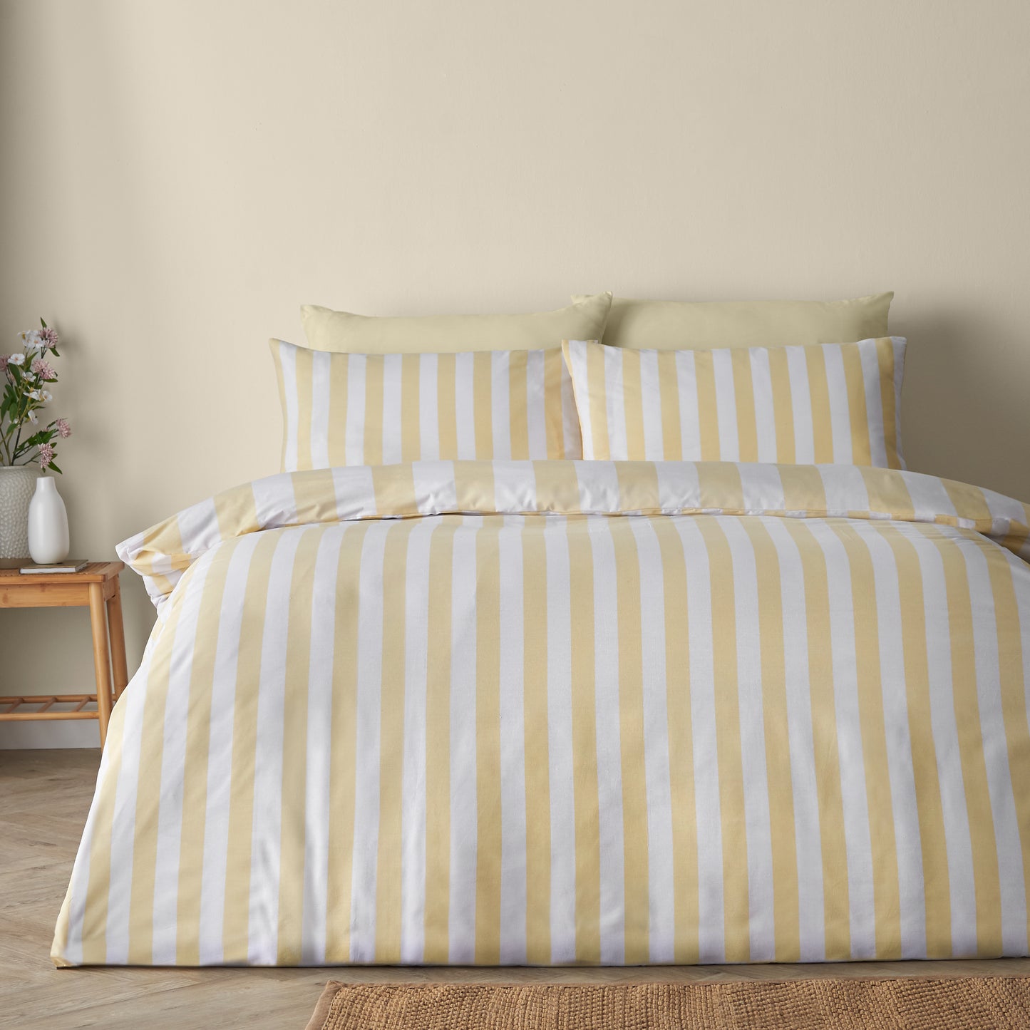 Catherine Lansfield Cove Stripe Duvet Cover Set - Yellow