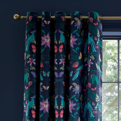 Catherine Lansfield Mya Tropical Birds Eyelet Curtains - Navy