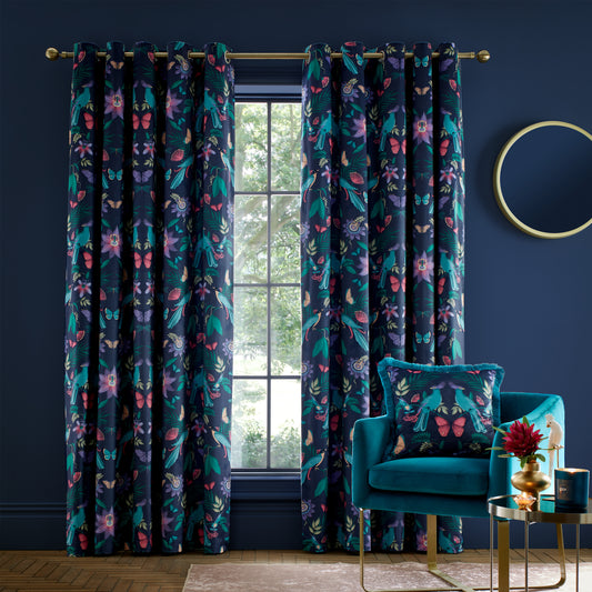 Catherine Lansfield Mya Tropical Birds Eyelet Curtains - Navy