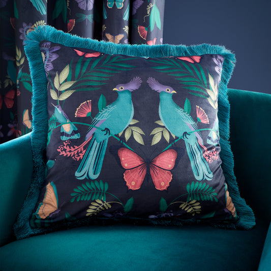 Catherine Lansfield Mya Tropical Birds Filled Cushion - Navy