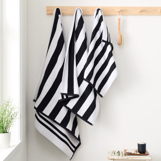 Bianca Reversible Stripe Jacquard Bath Towels - Black