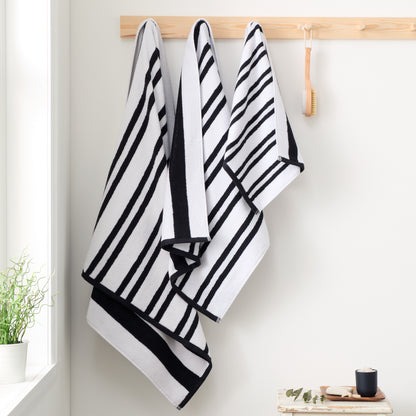 Bianca Reversible Stripe Jacquard Bath Towels - Black