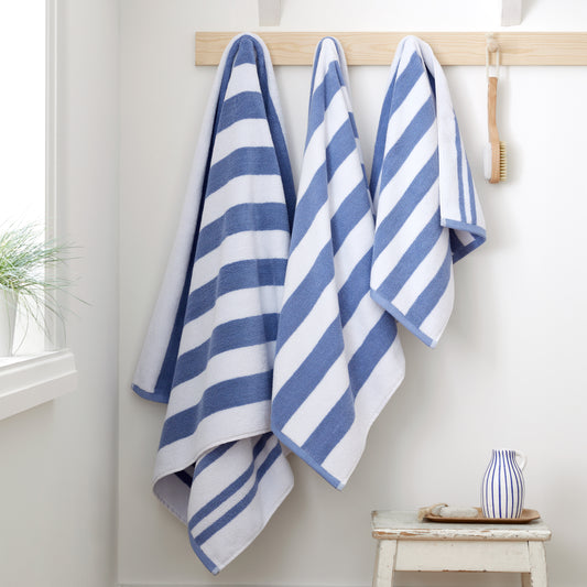 Bianca Reversible Stripe Jacquard Bath Towels - Blue