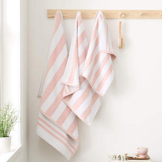 Bianca Reversible Stripe Jacquard Bath Towels - Blush