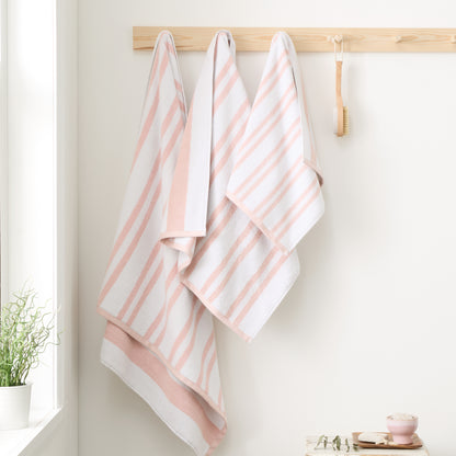 Bianca Reversible Stripe Jacquard Bath Towels - Blush