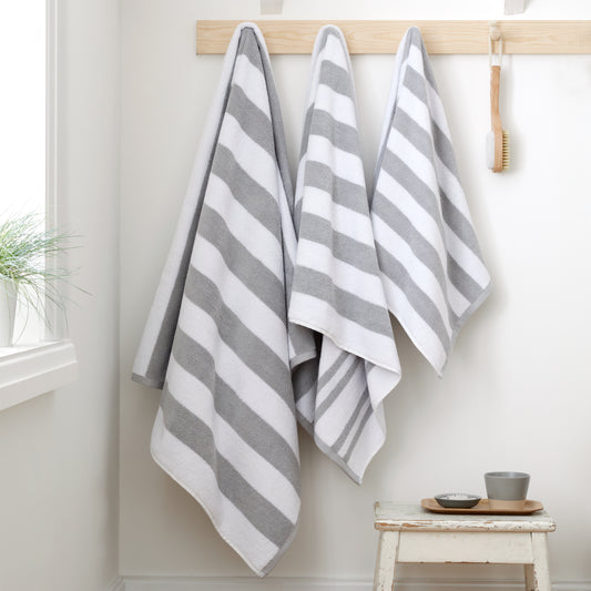 Bianca Reversible Stripe Jacquard Bath Towels - Grey