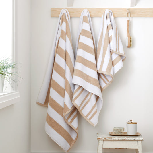 Bianca Reversible Stripe Jacquard Bath Towels - Natural