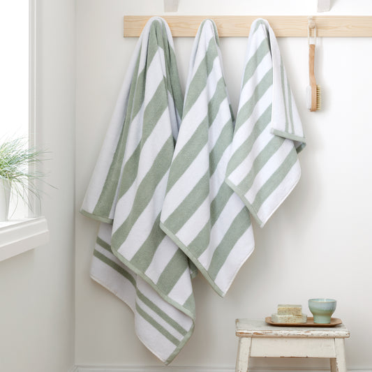 Bianca Reversible Stripe Jacquard Bath Towels - Sage