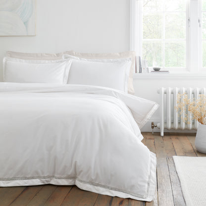 Bianca Oxford Lace Trim Duvet Cover Set - White