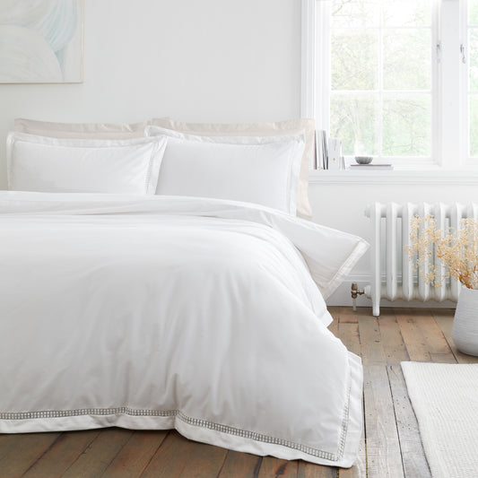Bianca Oxford Lace Trim Duvet Cover Set - White