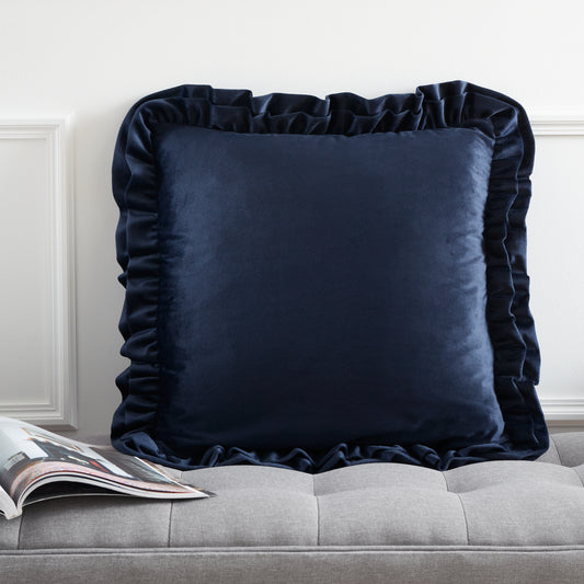 Catherine Lansfield So Soft Velvet Touch Double Frill Filled Cushion - Navy