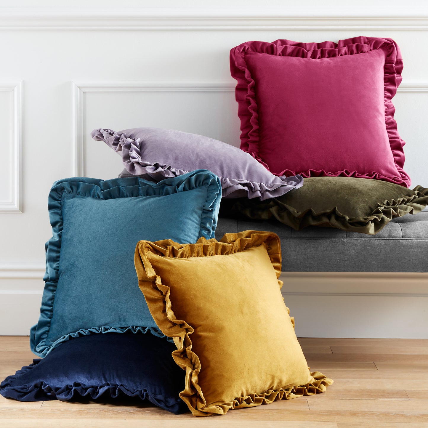 Catherine Lansfield So Soft Velvet Touch Double Frill Filled Cushion - Teal