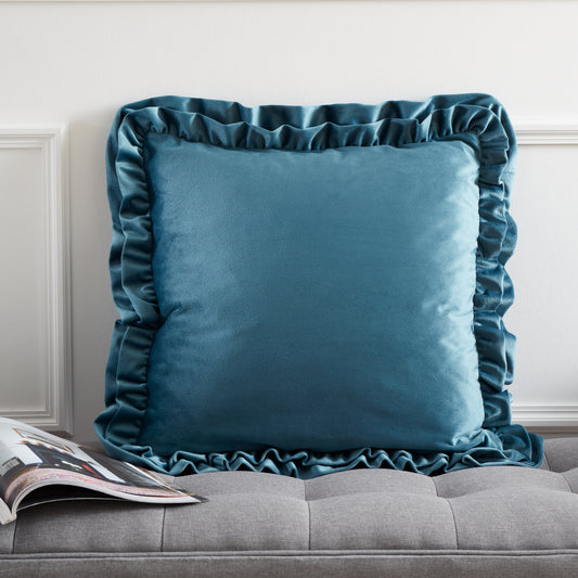 Catherine Lansfield So Soft Velvet Touch Double Frill Filled Cushion - Teal