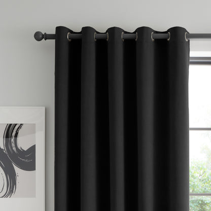 Catherine Lansfield Wilson Velvet Blackout Thermal Eyelet Curtains - Black