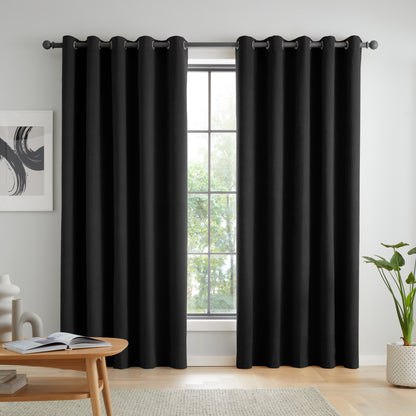 Catherine Lansfield Wilson Velvet Blackout Thermal Eyelet Curtains - Black