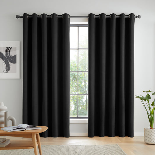 Catherine Lansfield Wilson Velvet Blackout Thermal Eyelet Curtains - Black