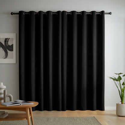 Catherine Lansfield Wilson Velvet Blackout Thermal Eyelet Curtains - Black
