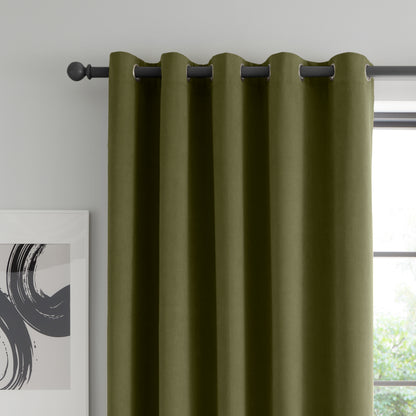 Catherine Lansfield Wilson Velvet Blackout Thermal Eyelet Curtains - Olive