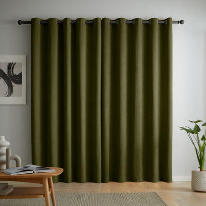 Catherine Lansfield Wilson Velvet Blackout Thermal Eyelet Curtains - Olive