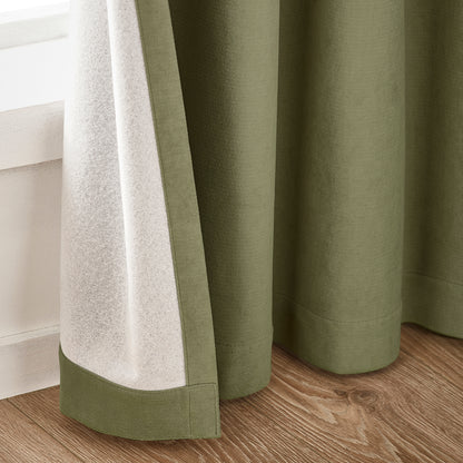 Catherine Lansfield Wilson Velvet Blackout Thermal Eyelet Curtains - Olive