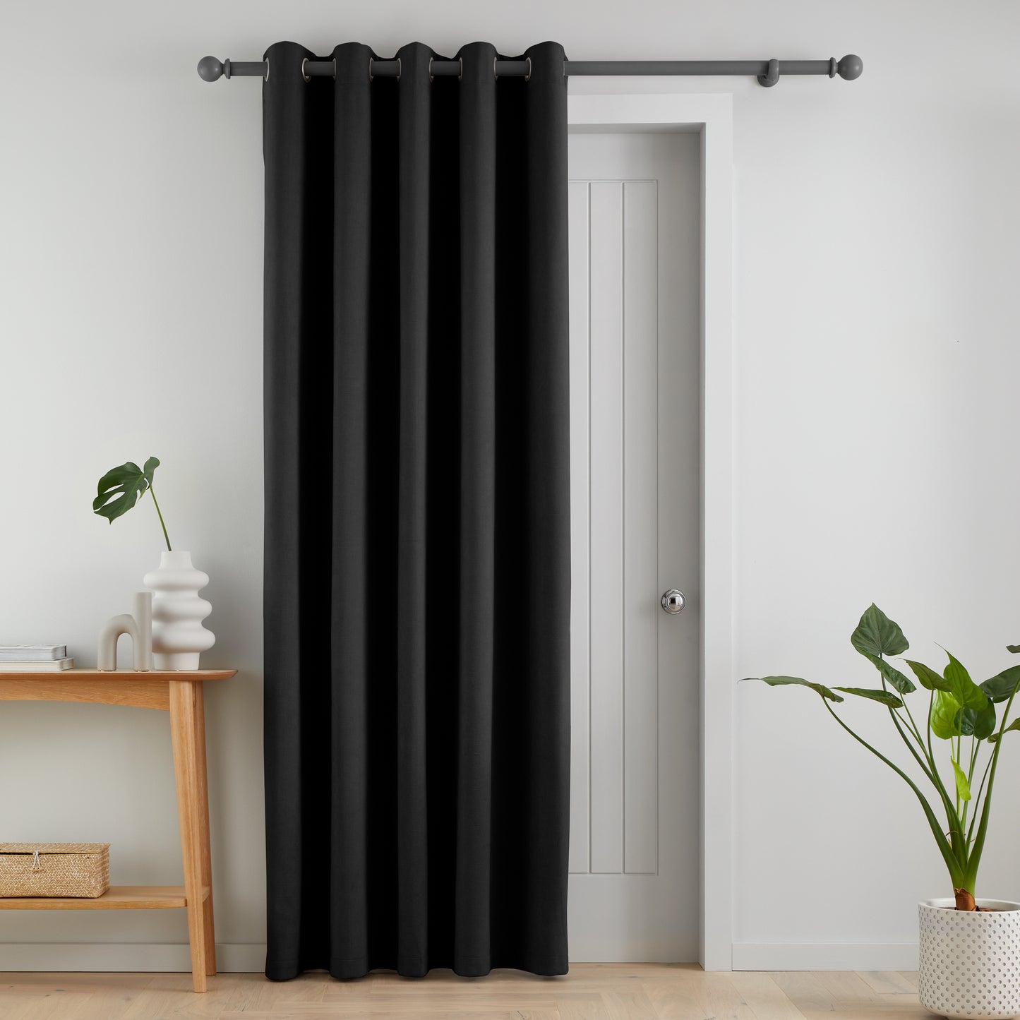 Catherine Lansfield Wilson Velvet Blackout Thermal Eyelet Door Panel Curtain - Black