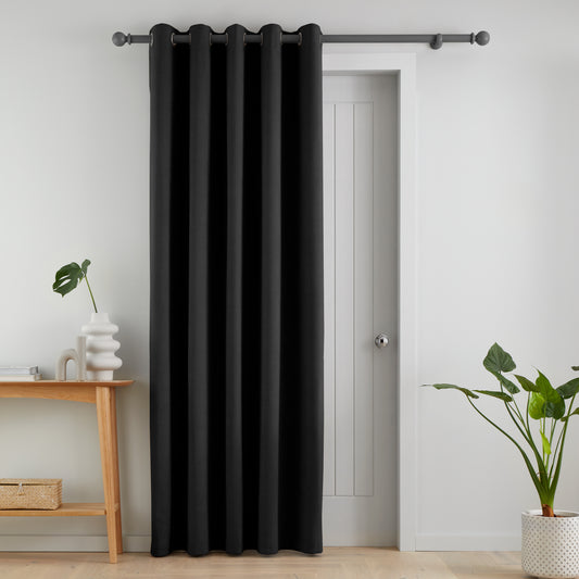 Catherine Lansfield Wilson Velvet Blackout Thermal Eyelet Door Panel Curtain - Black