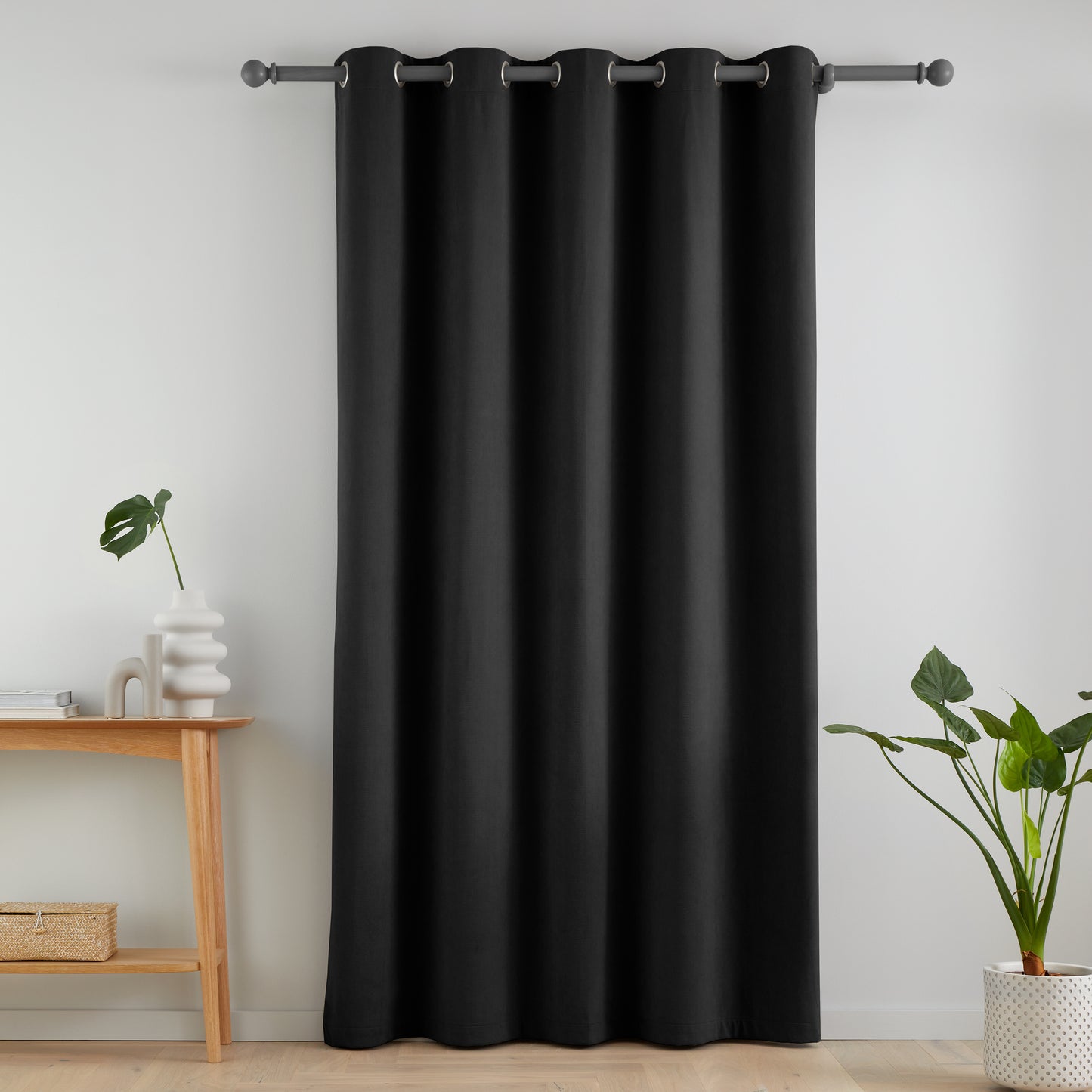 Catherine Lansfield Wilson Velvet Blackout Thermal Eyelet Door Panel Curtain - Black