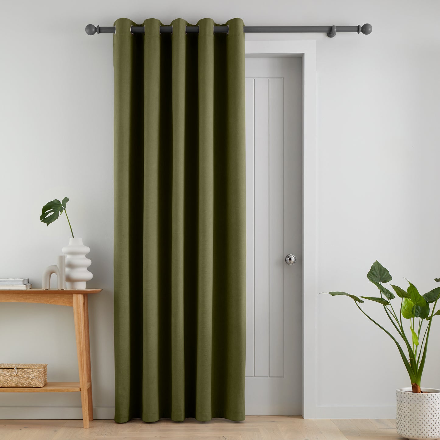 Catherine Lansfield Wilson Velvet Blackout Thermal Eyelet Door Panel Curtain - Olive