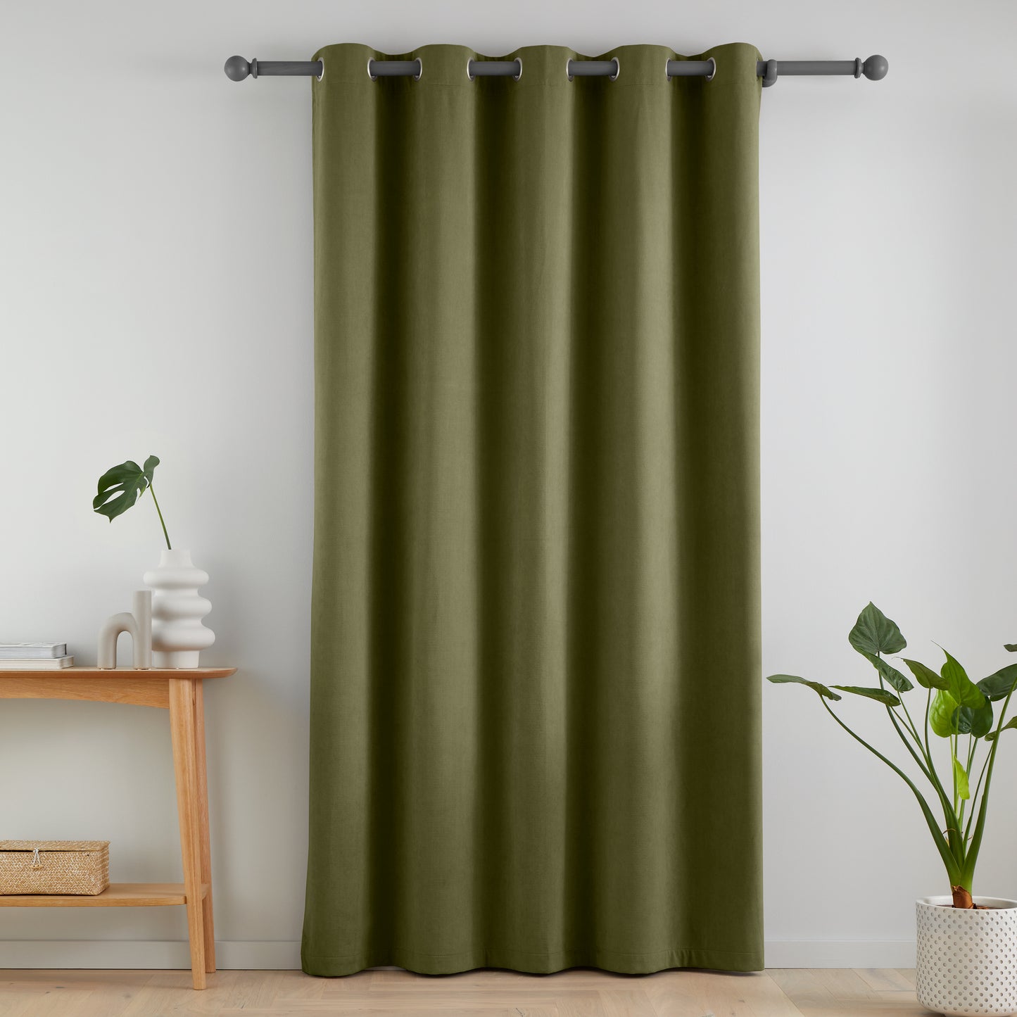 Catherine Lansfield Wilson Velvet Blackout Thermal Eyelet Door Panel Curtain - Olive