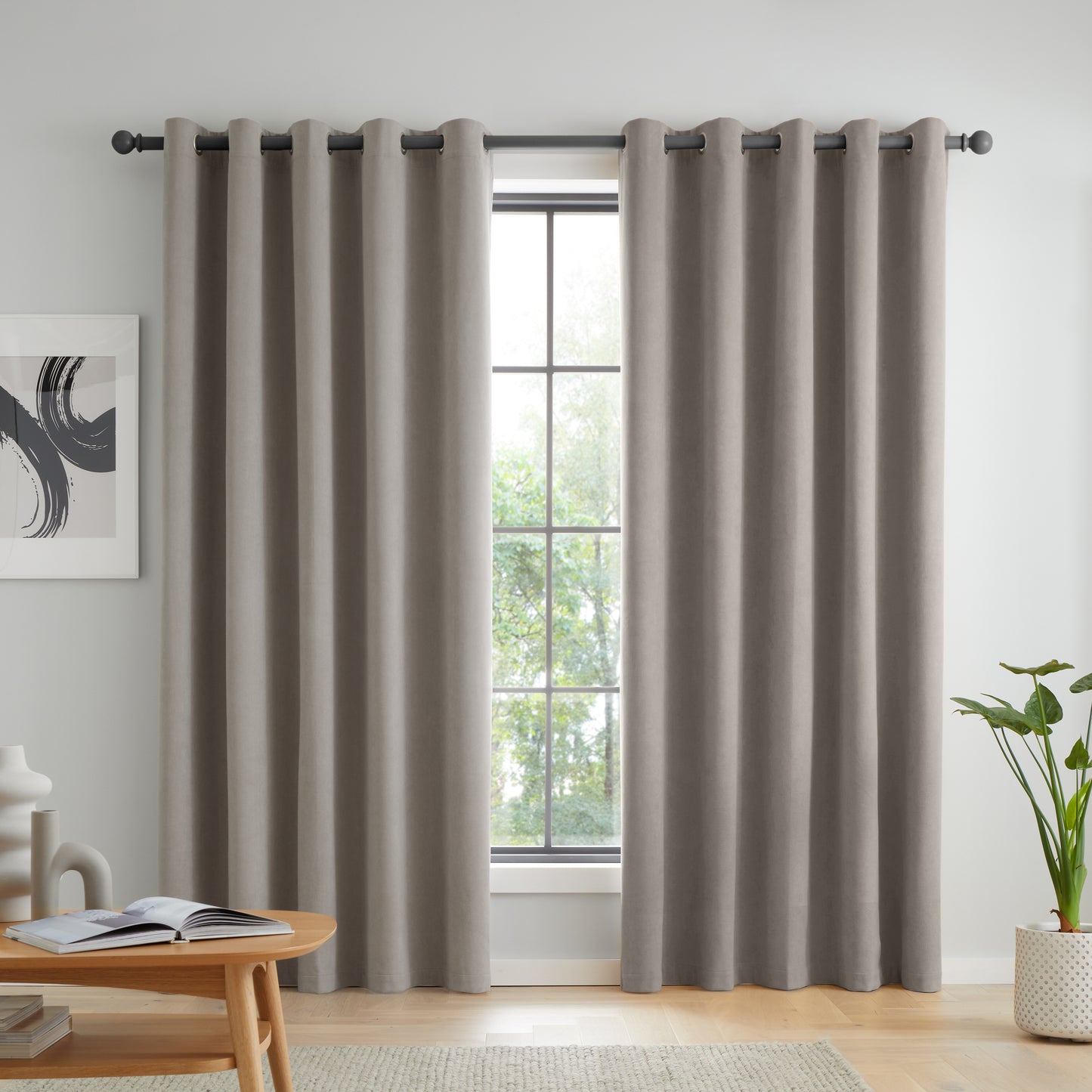 Catherine Lansfield Wilson Velvet Blackout Thermal Eyelet Curtains - Grey