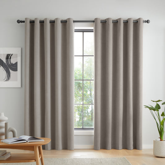 Catherine Lansfield Wilson Velvet Blackout Thermal Eyelet Curtains - Grey