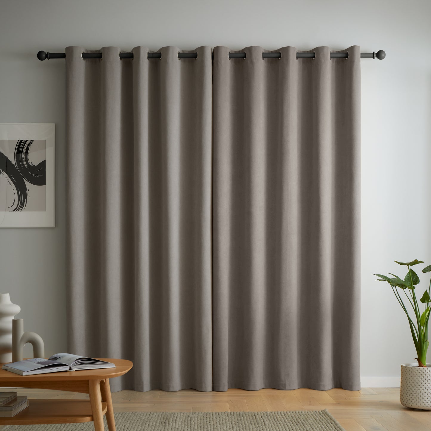 Catherine Lansfield Wilson Velvet Blackout Thermal Eyelet Curtains - Grey