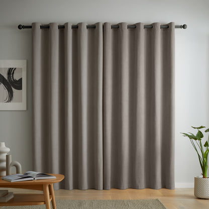 Catherine Lansfield Wilson Velvet Blackout Thermal Eyelet Curtains - Grey