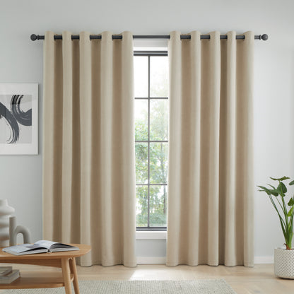 Catherine Lansfield Wilson Velvet Blackout Thermal Eyelet Curtains - Natural